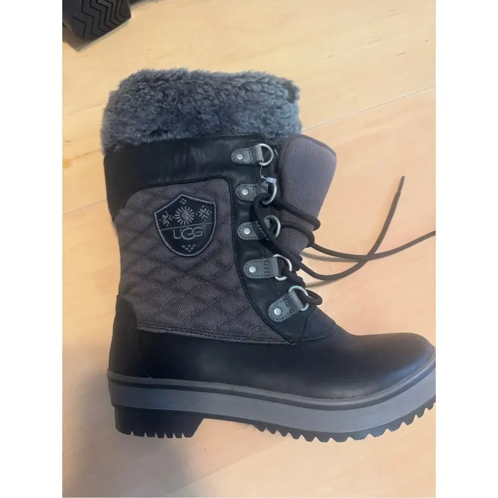 UGG Brynn Tall Leather Sheepskin Lined Lace-Up Boots- 7 NWOT